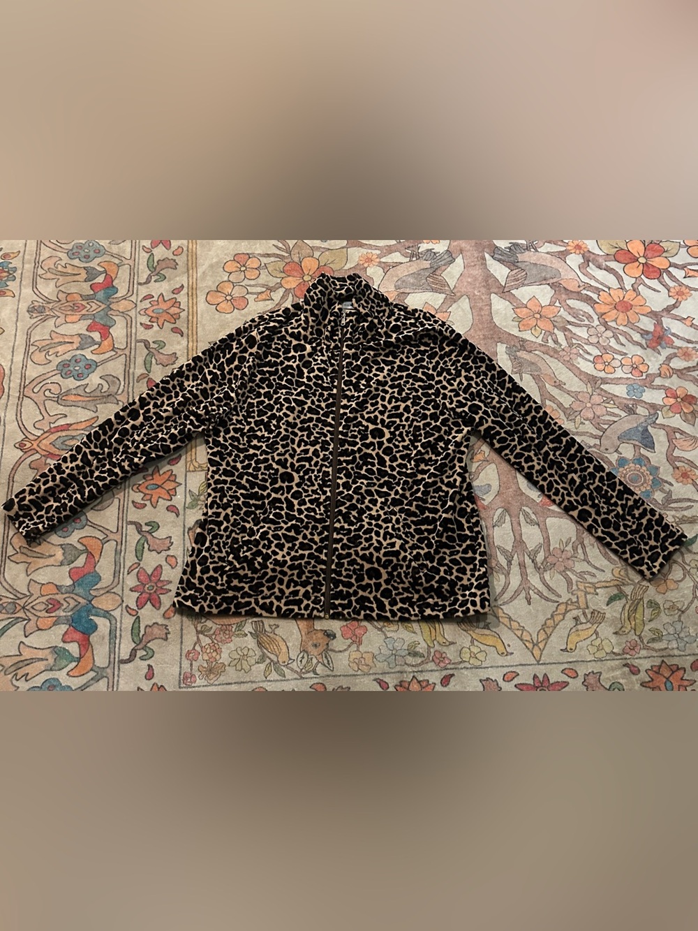Kim Rogers Leopard Print Zip Jacket in Tan and Black